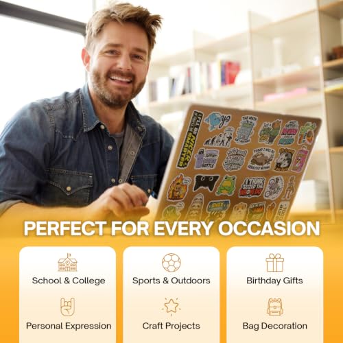 Premium 200Pcs Funny Holographic Stickers Waterproof Vinyl Decals | 200 Unique Designs Holographic Stickers With Funny Quotes, Playful Illustrations, Memes, And Eye-Catching Reflective Designs. - color: Funny Holographic Stickers, size: 200 Pcs