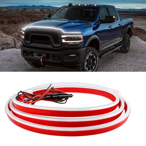 71 inch Car LED Hood Light Strip Universal 12V Flexible Waterproof Daytime Running Lights Car Dynamic Scan Start-up Under Hood Light Strip Compatible with Ford Chevy Silverado GMC Dodge Ram - color: White Light, size: 71 Inch