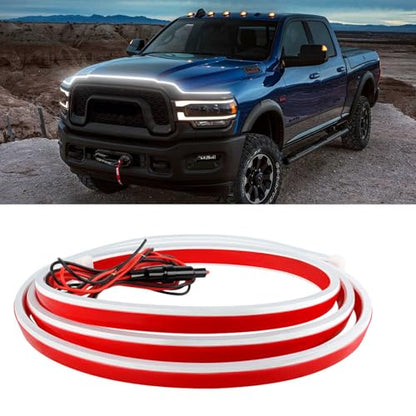 71 inch Car LED Hood Light Strip Universal 12V Flexible Waterproof Daytime Running Lights Car Dynamic Scan Start-up Under Hood Light Strip Compatible with Ford Chevy Silverado GMC Dodge Ram - color: White Light, size: 71 Inch