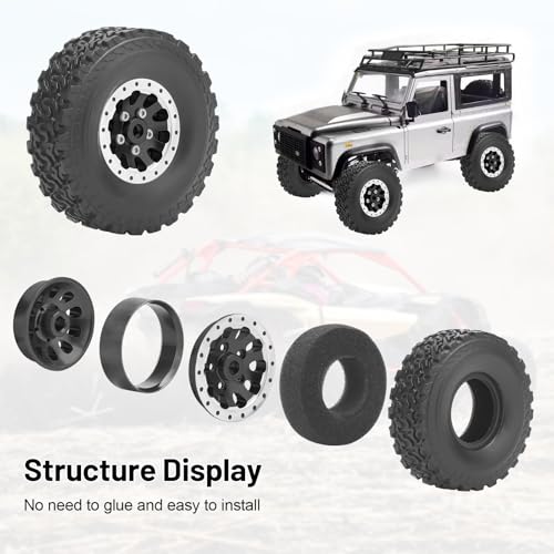 daitoku 1/12 Beadlock RC Wheels and Tires for WPL C14 C24 C34 C44 B14 B24 B16 B36 MN MN78 D90 MN90 MN91 MN96 MN98 MN99 MN99S (Black) - color: Black