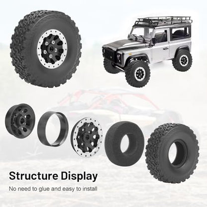 daitoku 1/12 Beadlock RC Wheels and Tires for WPL C14 C24 C34 C44 B14 B24 B16 B36 MN MN78 D90 MN90 MN91 MN96 MN98 MN99 MN99S (Black) - color: Black