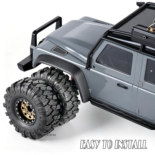 RC 1.0 Beadlock Wheels and Tires for 1/18 1/24 Trx4m SCX24 FMS FCX24 RC Crawler Car,Aluminum 4pcs RC Wheel Rim Soft Rubber Tires,RC Wheels 1.0,Brown - color: Brown (1.0 in Tires)