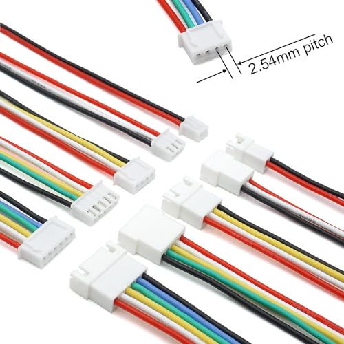 XH 2.54mm Connector Kit - JST XH Compatible 2.5mm Pitch Male Female Connector Sockets Plugs and 22AWG Pre-Crimped Silicone Cables Wire 2 3 4 5 6 Pin Housing
