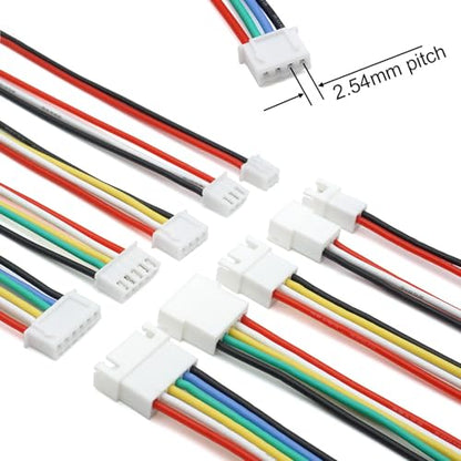 XH 2.54mm Connector Kit - JST XH Compatible 2.5mm Pitch Male Female Connector Sockets Plugs and 22AWG Pre-Crimped Silicone Cables Wire 2 3 4 5 6 Pin Housing