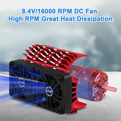 40mm Twin RC Fans Surpass Hobby 1/5 16000 RPM RC Motor Cooling Fans w/Metal Heatsink for Diameter 55-58mm Motor Compatible with 1/5 1/6 Scale RC Car Truck-Red