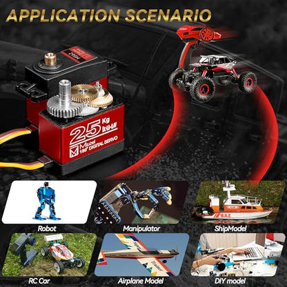 25KG Servo Motor High Torque Metal Gear for 1/10 1/8 RC Car 4 Pack | 27.5kg.cm Torque & 0.13s/60° Speed @8.4V, 180 Degree Digital Waterproof Standard Steering with 25T Horn for RC Crawler Robot