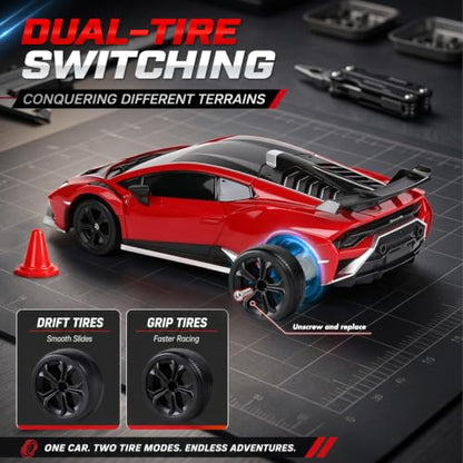 YESHIN 1：24 Lamborghini Haracan Drifting Car Gray, Lamborghini Toy Car, RC Cars for Boys Age 8-12, 2.4GHz Remote Control Car with Light - color: A-red