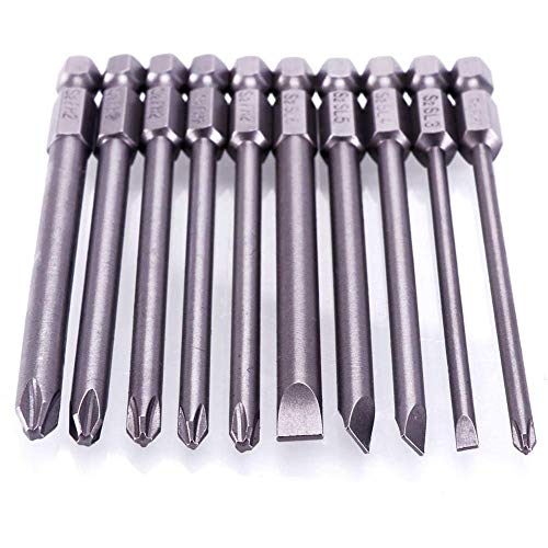 Rocaris 10pcs 1/4 Inch Hex Shank Long Magnetic Screwdriver Bits Set | 4 in Power Tools (Slotted+Cross Head) - size: 10Pcs(Slotted+Cross)