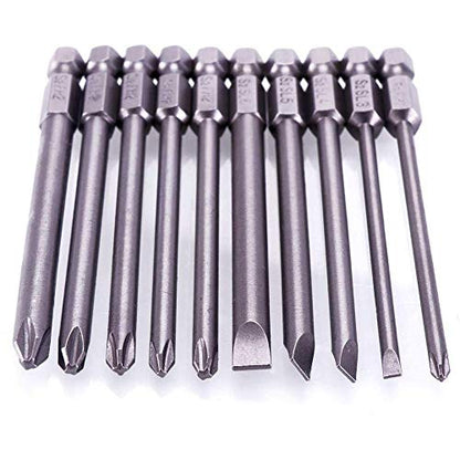Rocaris 10pcs 1/4 Inch Hex Shank Long Magnetic Screwdriver Bits Set | 4 in Power Tools (Slotted+Cross Head) - size: 10Pcs(Slotted+Cross)