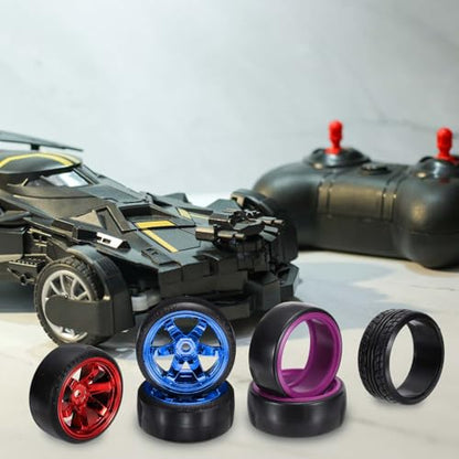 MECCANIXITY 2Pcs 1/10 RC On-Road Car Tyres, RC Drift Tires Hard Plastic Tyre Replacement for Remote Controlled Drifting Vehicles, Black Blue - color: Black Blue