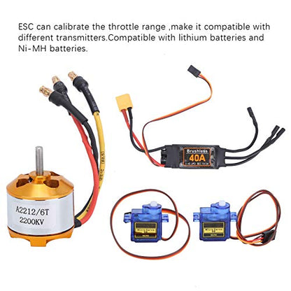 RC Plane Motor Kit for RC Plane Helicopter, Professional 6035 Propeller RC Remote Control Aircraft 40A XT60T ESC Combo Kit Complete Motors SG90 Servo 2212 KV2200 Brushless Motor