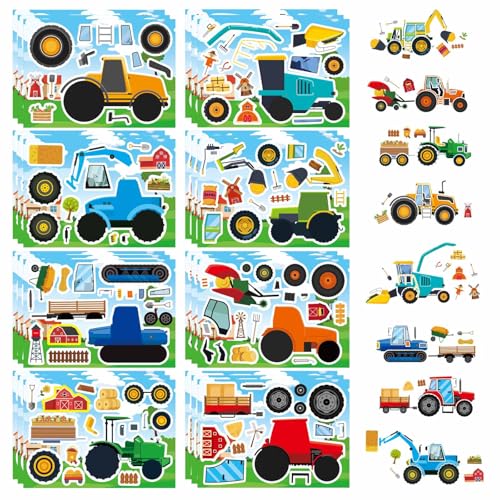 Make Your Own Farm Tractor Stickers, Make a Face Sticker, Autumn Stickers | 24 Sheets for Toddlers Kids Party Favors, Kids Farm Themed Birthday Party Favors Supplies Crafts (8 Designs) - style: Farm Tractor