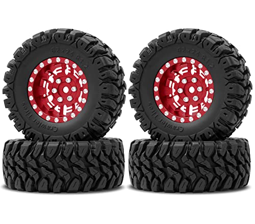 OGRC 1.3" Wheel and Tires 7mm Offset Beadlock Wheels for 1/24 1/18 RC Car | Aluminum, 7mm Hex, Soft and Sticky Tires, for TRX4M SCX24 RC Carwler Car, Red - color: Red