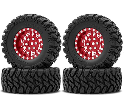 OGRC 1.3" Wheel and Tires 7mm Offset Beadlock Wheels for 1/24 1/18 RC Car | Aluminum, 7mm Hex, Soft and Sticky Tires, for TRX4M SCX24 RC Carwler Car, Red - color: Red