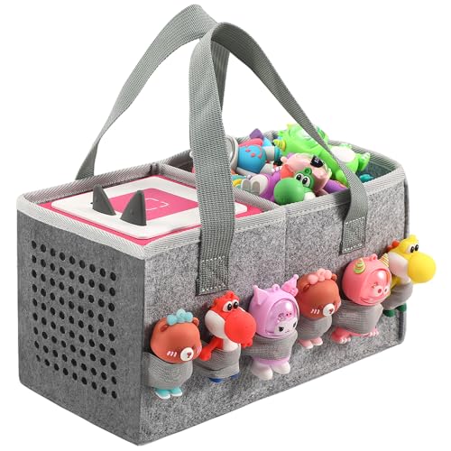 PISOSN Carrying Case for Toniebox Starter Set and Tonies Figurines, Travel Felt Cloth Musical Toy Folding Bag for Toniebox 2 & Accessories (Gray) - color: Gray