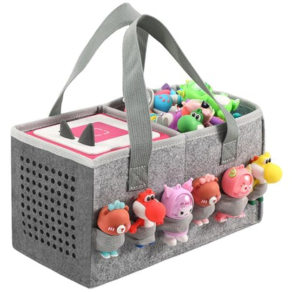 PISOSN Carrying Case for Toniebox Starter Set and Tonies Figurines, Travel Felt Cloth Musical Toy Folding Bag for Toniebox 2 & Accessories (Gray) - color: Gray