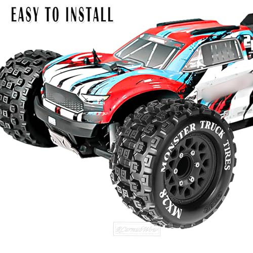 RC Wheels and Tires for 1/10 RC Scale Car,Rustler Stampede Hoss,Arrm a Granite Vorteks Big Rock 3S,MX28 2.8" Truck Tires and Wheels w/ 12mm/14mm Hex,4pcs,Black - color: Black(4pcs)