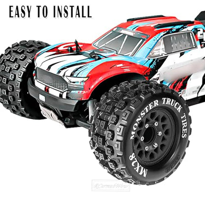 RC Wheels and Tires for 1/10 RC Scale Car,Rustler Stampede Hoss,Arrm a Granite Vorteks Big Rock 3S,MX28 2.8" Truck Tires and Wheels w/ 12mm/14mm Hex,4pcs,Black - color: Black(4pcs)