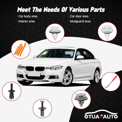 OTUAYAUTO 130PCS Bumper Fender Retainer Clips 5 Most Popular Sizes Replacement for BMW 1-7 Series - Door Trim Panel Clips with 5PCS Fasteners Remover Compatible with BMW - size: Replacement for BMW (130 pieces)