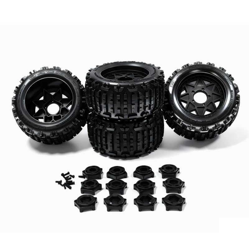 RC Remote Control Car MAXX ARRMA Truck Outcast 1/10 4WD Monster Tires Rubber Tires for Extreme Flips Coupler Compatible with 12MM x 14MM x 17MM Dimensions: 6.0 x 3.1 x 3.8 in Black (Set of 4) - color: Black, size: 1/10
