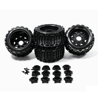 RC Remote Control Car MAXX ARRMA Truck Outcast 1/10 4WD Monster Tires Rubber Tires for Extreme Flips Coupler Compatible with 12MM x 14MM x 17MM Dimensions: 6.0 x 3.1 x 3.8 in Black (Set of 4) - color: Black, size: 1/10