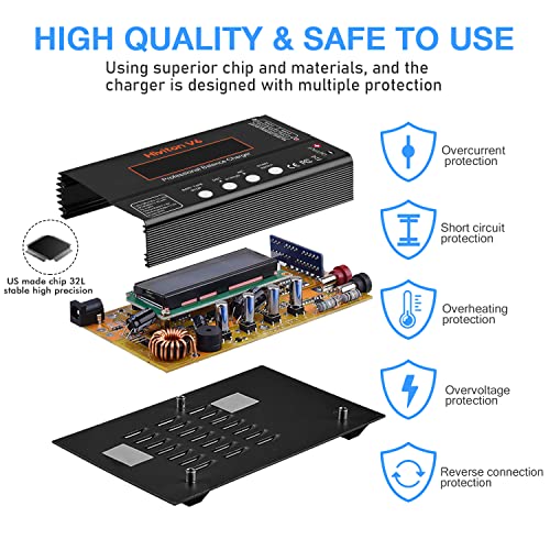 Lipo Battery Charger, 1S-6S Balanced Charger Discharger, 1-6S Lipo Li-ion NiMH NiCD Li-Fe Battery with Tamiya XT60 Deans Futaba Connector - color: black