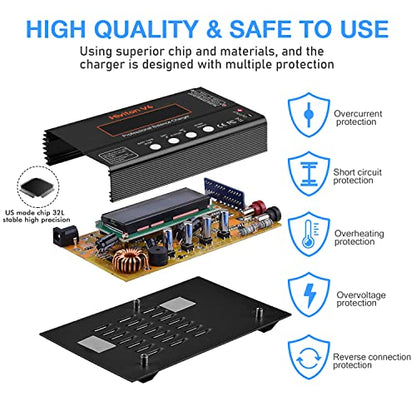 Lipo Battery Charger, 1S-6S Balanced Charger Discharger, 1-6S Lipo Li-ion NiMH NiCD Li-Fe Battery with Tamiya XT60 Deans Futaba Connector - color: black
