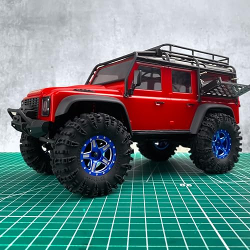 4PCS 1.3" Beadlock Wheel Tires Set Aluminum 1.3inch 5-Spoke Beadlock Wheel Hub Wheel Rim 7mm Hex ＆ 70mm/2.76inch Rubber Crawler Tires for 1/18 1/24 RC Crawler Car SCX24 TRX4M (Blue) - color: Blue
