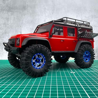 4PCS 1.3" Beadlock Wheel Tires Set Aluminum 1.3inch 5-Spoke Beadlock Wheel Hub Wheel Rim 7mm Hex ＆ 70mm/2.76inch Rubber Crawler Tires for 1/18 1/24 RC Crawler Car SCX24 TRX4M (Blue) - color: Blue
