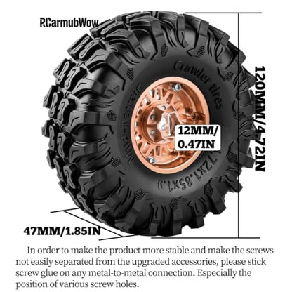 1.9 Inch Beadlock Aluminum Wheels and Tires, 4PCS RC Crawler Wheel Tire Set Compatible with 1/10 Scale SCX10 90046 AX103007 SCX10 II III TRX4 TRX6 Gen7 Gen8 D90 VS4-10 MST CFX,Brown - color: Brown(4pcs)