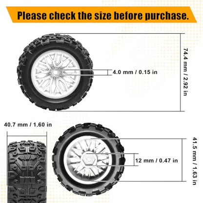 Pre-Glued 1/16 & 1/18 RC Monster Truck Rubber Tire & Nylon Wheel - 12mm Hex | Rubber Tires with Foam Fits for ARRMA 1/18 Granite/Typhon Grom, WLtoys A949, MJX Hyper Go H16 (4PCS, White) - color: White