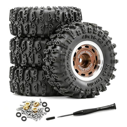 0.7” Wheel & Crawler Terrain Tire Set for 1/30 RC Crawler, -1.00mm Offset, Axial SCX30 & Redcat Ascent-32, CNC Aluminum Rims, 5mm Hex, Shims Screwdriver Included, Pre-Assembled, 4 pcs, Brown - color: Brown-1, size: Rock-trail-clean-out