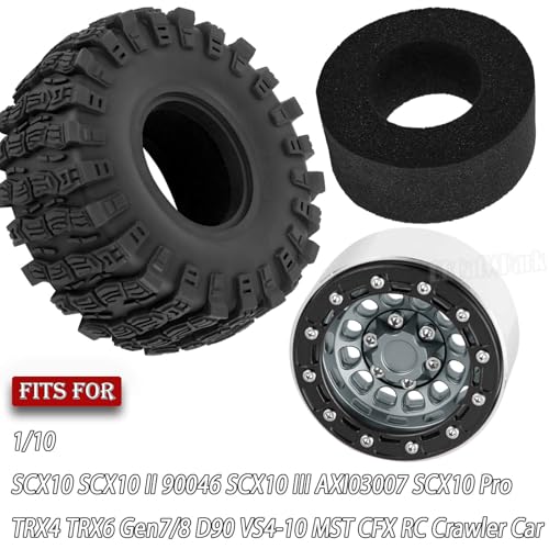 RC 1.9 Beadlock Rims & Wheels Tires w/Adjustable Offset for 1/10 SCX10 TRX4 TRX6 Gen7/8 D90 VS4-10 MST CFX RC Crawler Car,BRCatWPark 4pcs Aluminum Double Rims and Rubber Tires w/Sponge,Titanium - color: Titanium - (Adjustable Tires)