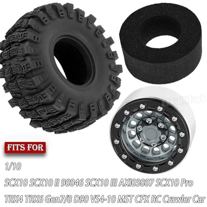 RC 1.9 Beadlock Rims & Wheels Tires w/Adjustable Offset for 1/10 SCX10 TRX4 TRX6 Gen7/8 D90 VS4-10 MST CFX RC Crawler Car,BRCatWPark 4pcs Aluminum Double Rims and Rubber Tires w/Sponge,Titanium - color: Titanium - (Adjustable Tires)