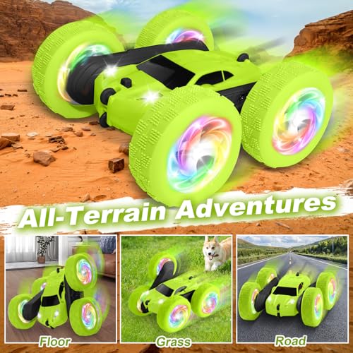 Remote Control Car, Stunt RC Cars, 2.4GHz Double Sided 360° Flips RC Crawler, Outdoor Toys for Kids Ages 4-8, Upgraded USB-C Modular Battery, 5 6 7 8 9 10 +Year Old Boys Birthday Gifts Green - color: 1-green