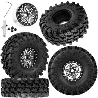 1.9 Beadlock Wheels Tires for 1/10 TRX4 TRX6 SCX10 SCX10 II 90046 SCX10 III AXI03007 SCX10 Pro Gen7/8 D90 VS4-10 MST CFX RC Crawler Car,RC Aluminium 1.9 Heavy Duty Rims and Rubber Tires,Black