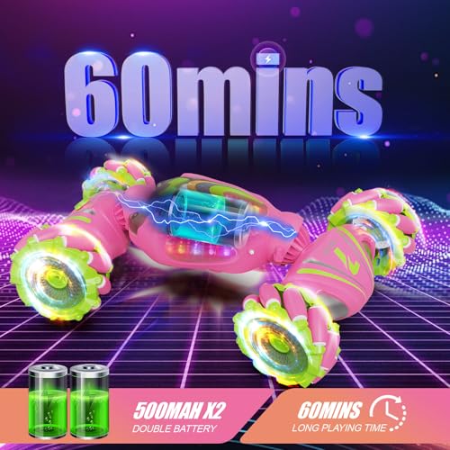 Nicella Remote Control Car, Pink RC Cars for Girls, Gesture Stunt with Light & Music, 4WD, 360° Rotating, 2.4Ghz Remote Control Car Toys, Birthday Gift for Kids Age 6+ (Grey) (Pink) - color: Pink