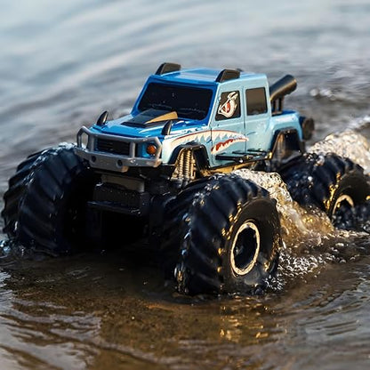 HENGI Amphibious Remote Control Car, RC Monster Truck, 2.4GHZ 1:16 Waterproof All-Terrain Off-Road RC Cars Toys, Pool Toys Gifts for Boys and Girls Age 8-12 (Blue)