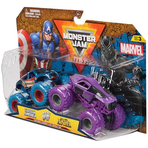 Monster Jam, Marvel Official Captain America Vs. Black Panther Die-Cast Monster Trucks, 1:64 Scale, Kids Toys for Boys and Girls Ages 3 and up - color: Captain America Vs Black Panther