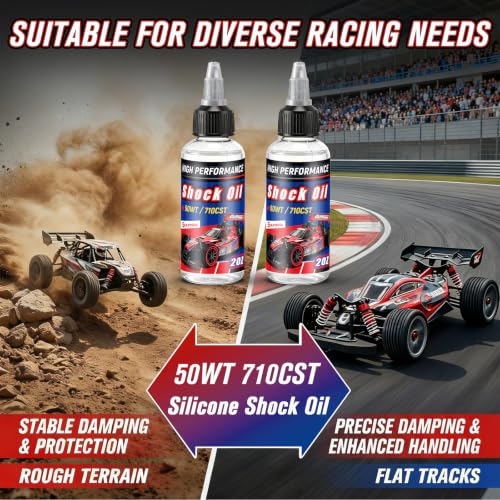 2 Bottles Racing Silicone Shock Oil 50WT 710CST | RC Car Shock Oil for Lubricating R/C Radio Controlled Cars and All Types of Vehicles, RC Shock Oil, Does Not Evaporate - style: 50WT 710CST