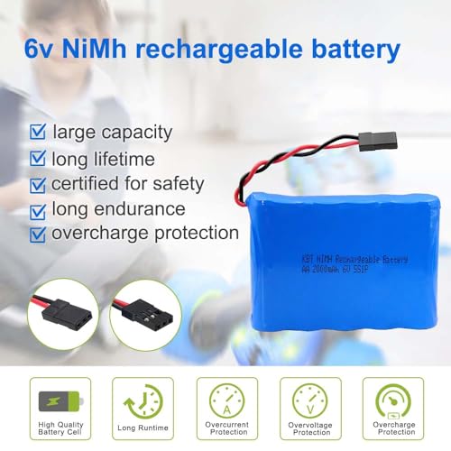 KBT 6V 2000mAh NIMH Rechargeable RC Battery, AA 5S1P High Capacity Side by Side Battery Pack with Hitec Connector for RC Receivers, RC Vehicles, RC Aircrafts, Toys and Tools