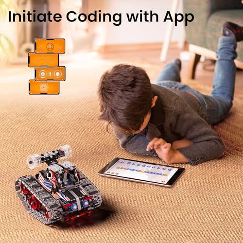 Sillbird Robot Building Kit STEM Gifts for Boys 8-12 with Remote Control | Coding Toys for Kids, Birthday Presents, App-Controlled, Build 4in1 Models, Rechargeable, Red Tracked Racer Car, 631 Pieces - color: 2-red