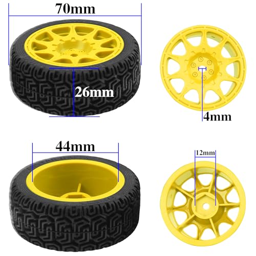 1/10 RC On Road Tires & Nylon Wheel Rims 12mm Hex OD70mm Rubber Tires Compatible with Tamiya TT01 TT02 XV01 HSP HPI Kyosho Traxxas WLtoys 1/10 1/12 On-Road Touring Car (Yellow) - color: Yellow