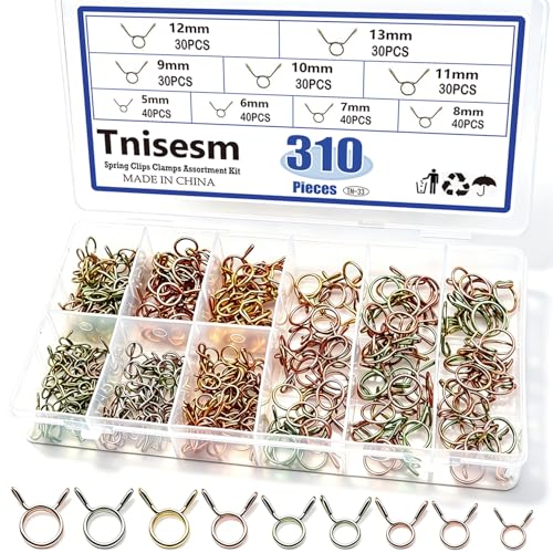 Tnisesm 310Pcs 5-13mm 9 Size Spring Clips Clamps Assortment Kit, Fuel Line Hose Tubing Spring Clips Clamps for Motorcycle Scooter ATV
