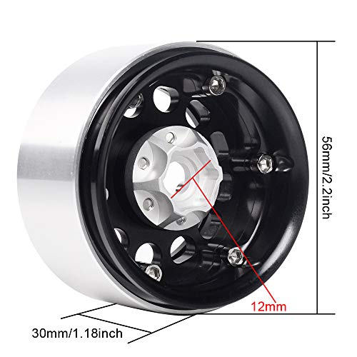 INJORA 1.9 Beadlock Wheels Rims for 1/10 RC Crawler Axial SCX10 SCX10 II 90046 Traxxas TRX4 RC4WD D90, 4Pcs/Set, Aluminum Alloy (Black) - color: Black