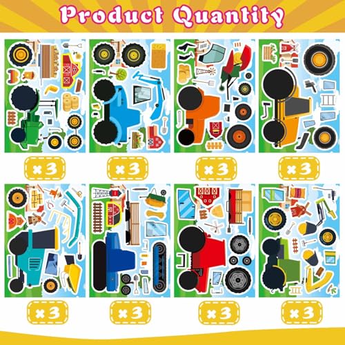 Make Your Own Farm Tractor Stickers, Make a Face Sticker, Autumn Stickers | 24 Sheets for Toddlers Kids Party Favors, Kids Farm Themed Birthday Party Favors Supplies Crafts (8 Designs) - style: Farm Tractor