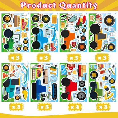 Make Your Own Farm Tractor Stickers, Make a Face Sticker, Autumn Stickers | 24 Sheets for Toddlers Kids Party Favors, Kids Farm Themed Birthday Party Favors Supplies Crafts (8 Designs) - style: Farm Tractor