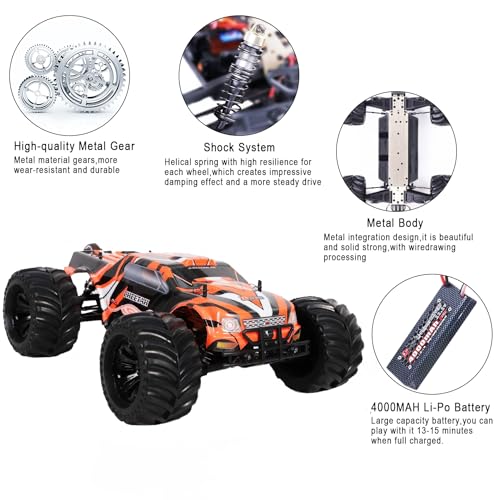 JLBRACINGRC 1:10 Scale Remote Control Car,80+KM/H High Speed RTR RC Truck,2.4GHZ Radio Controlled Electric Cars,4WD 4x4 Off Road Monster Truck,IPX7 Waterproof Brushless RC Car for Adults