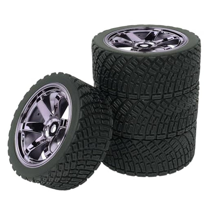 4PCS 65mm RC Rally Car Rubber Tires and 6-Spokes Wheel Rims 12mm Hex Compatible with 1/10 RC On-Road Rally Racing Car for HSP Tamiya Sakura HPI WR8 HSP TT02 WLtoys RC Parts (Gray) - color: Gray