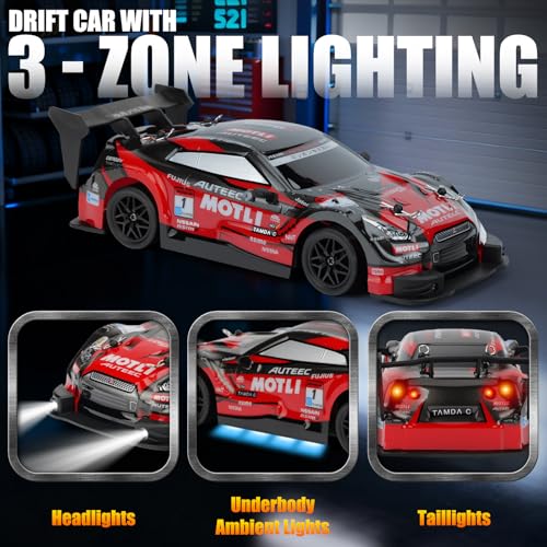 RC Drift Car, 1:24 Scale Remote Control Drift Cars | 2.4GHz 4WD Drifting Cars, 30km/h High-Speed RC Race Car Vehicle, Racing Sport Toy Ideal Gift for Boys Girls Kids - color: Red